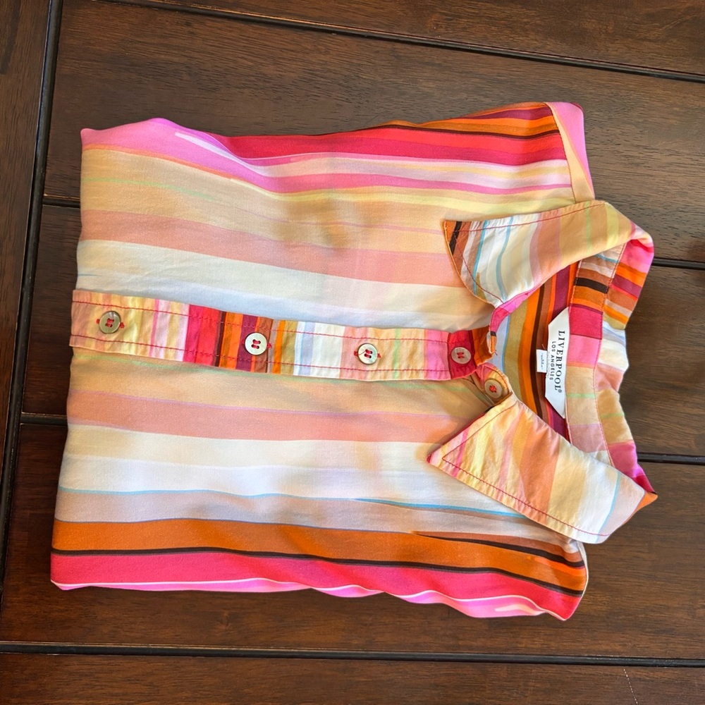 Liverpool Los Angeles Berry Blossom Pink & Orange Striped Button Up Shirt Size M - Picture 8 of 8